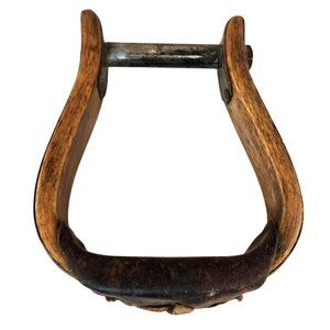 Vintage Wooden & Metal Rustic Stirrup With Leather County Western Farmhouse Deco